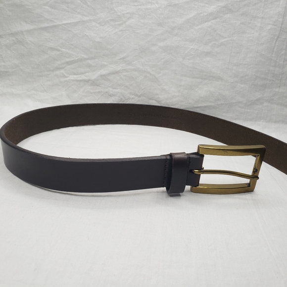 Chunky Brown Leather Belt Size L Grommets Distressed Brass Buckle - Picture 9 of 9